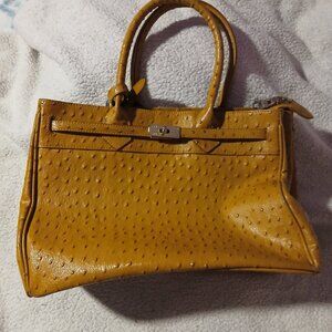 Stauer Women's Faux Ostrich Embossed Top Handle Purse Tan